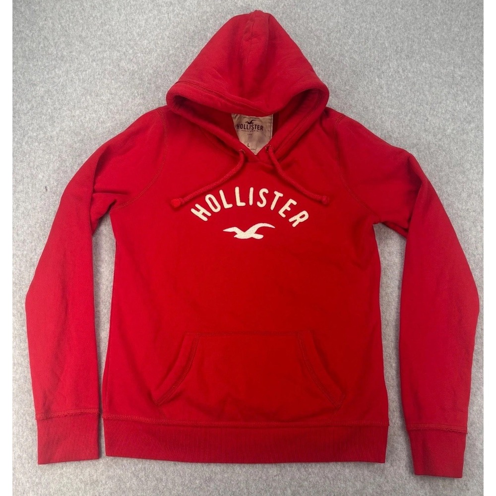 Hollister Red Logo Hoodie Sweatshirt L Y2K Surf Skate‎ Streetwear Cozy Core